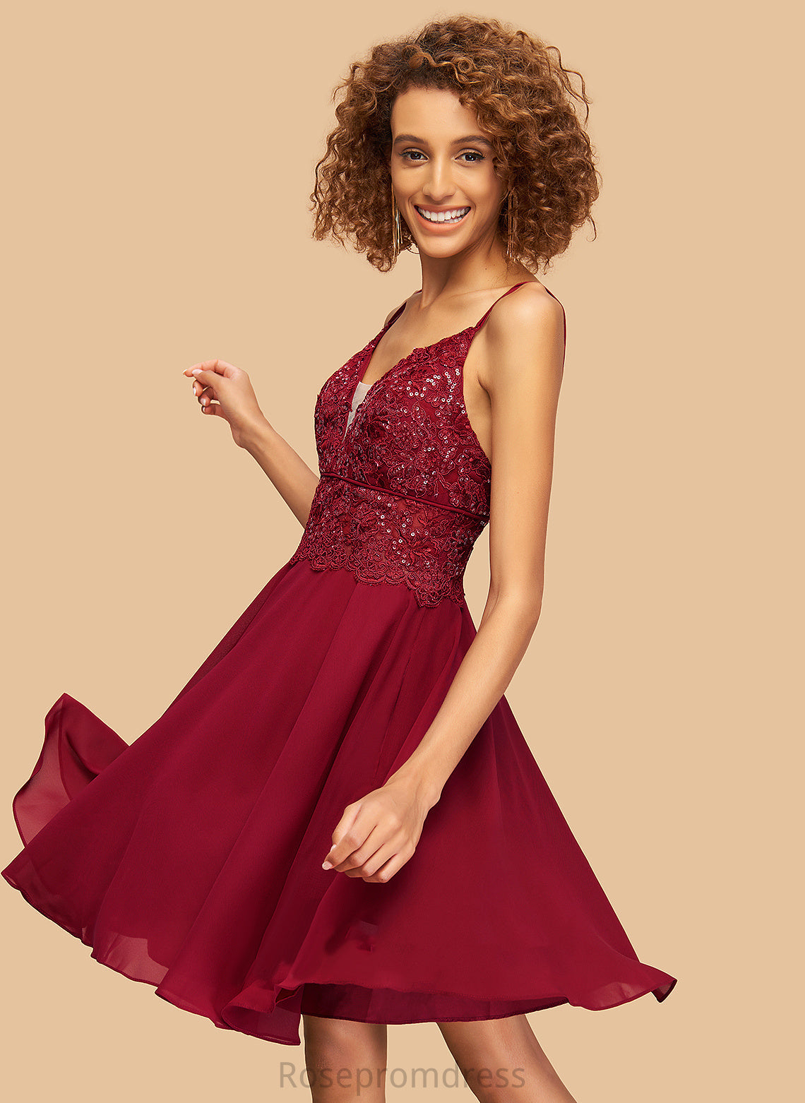 Dress A-Line Chiffon Short/Mini V-neck Lace Jaslene Homecoming Homecoming Dresses Sequins With