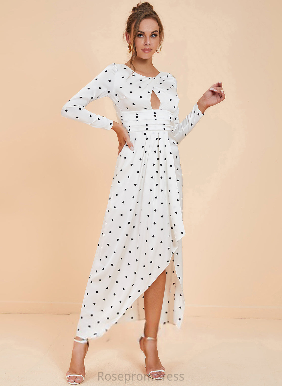 Round Front Sexy Sleeves Split Long A-line Club Dresses Midi Dresses Polyester Neck Journey