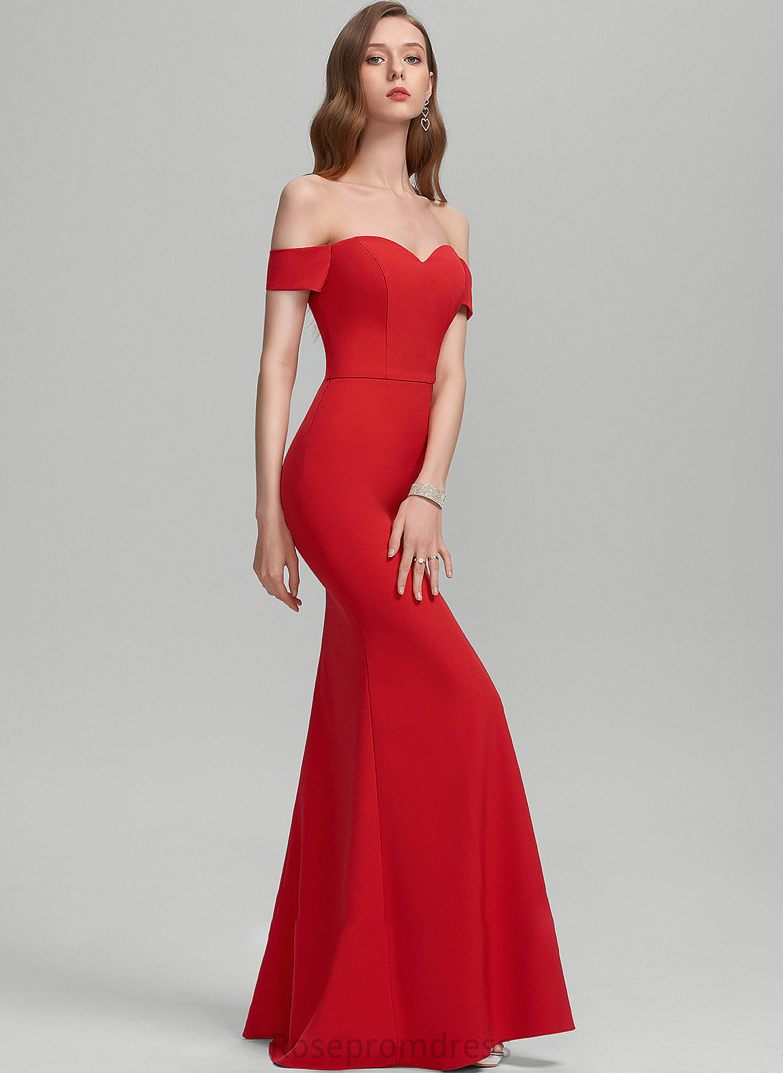 Floor-Length With Crepe Off-the-Shoulder Stretch Prom Dresses Jamya Split Sheath/Column Front