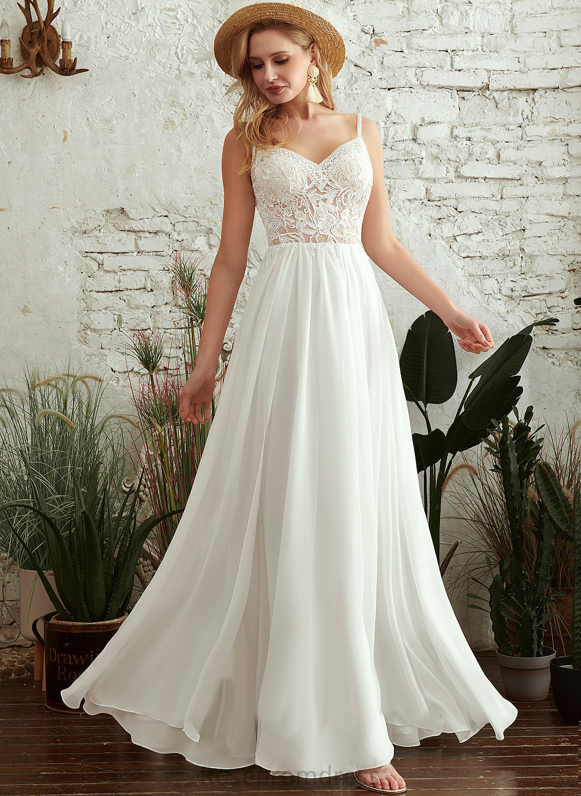 Wedding V-neck With Chiffon Keely Wedding Dresses Dress A-Line Beading Lace Floor-Length