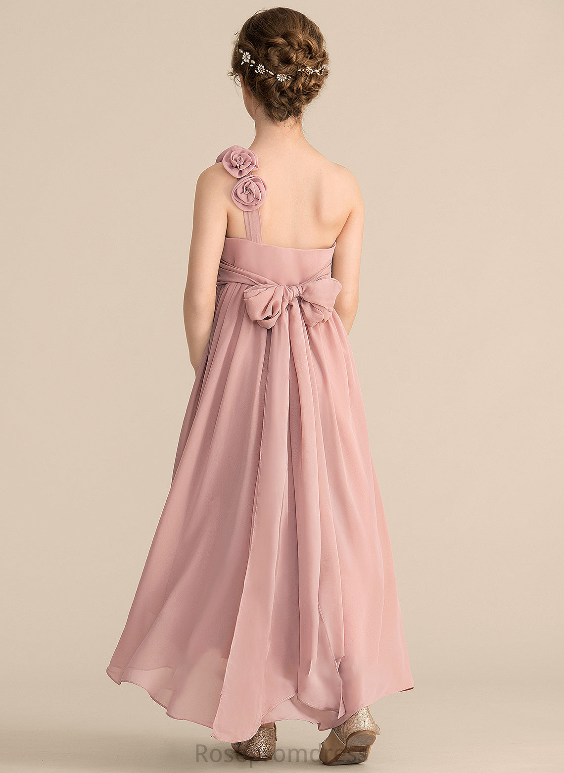 Chiffon Ruffle Junior Bridesmaid Dresses With Flower(s) One-Shoulder A-Line Asymmetrical Yaretzi Bow(s)