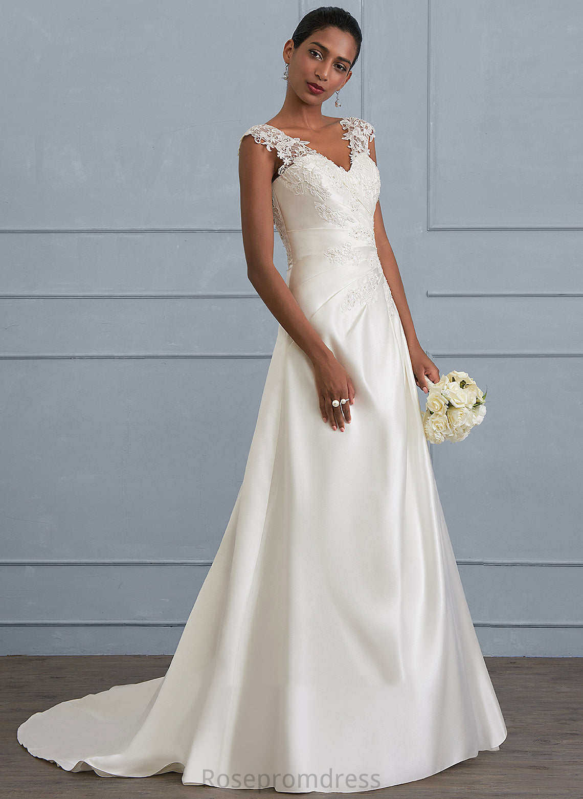 Train Dress With Satin Sweep Lace V-neck Kiera Wedding Dresses Sequins Wedding Ball-Gown/Princess Ruffle Beading