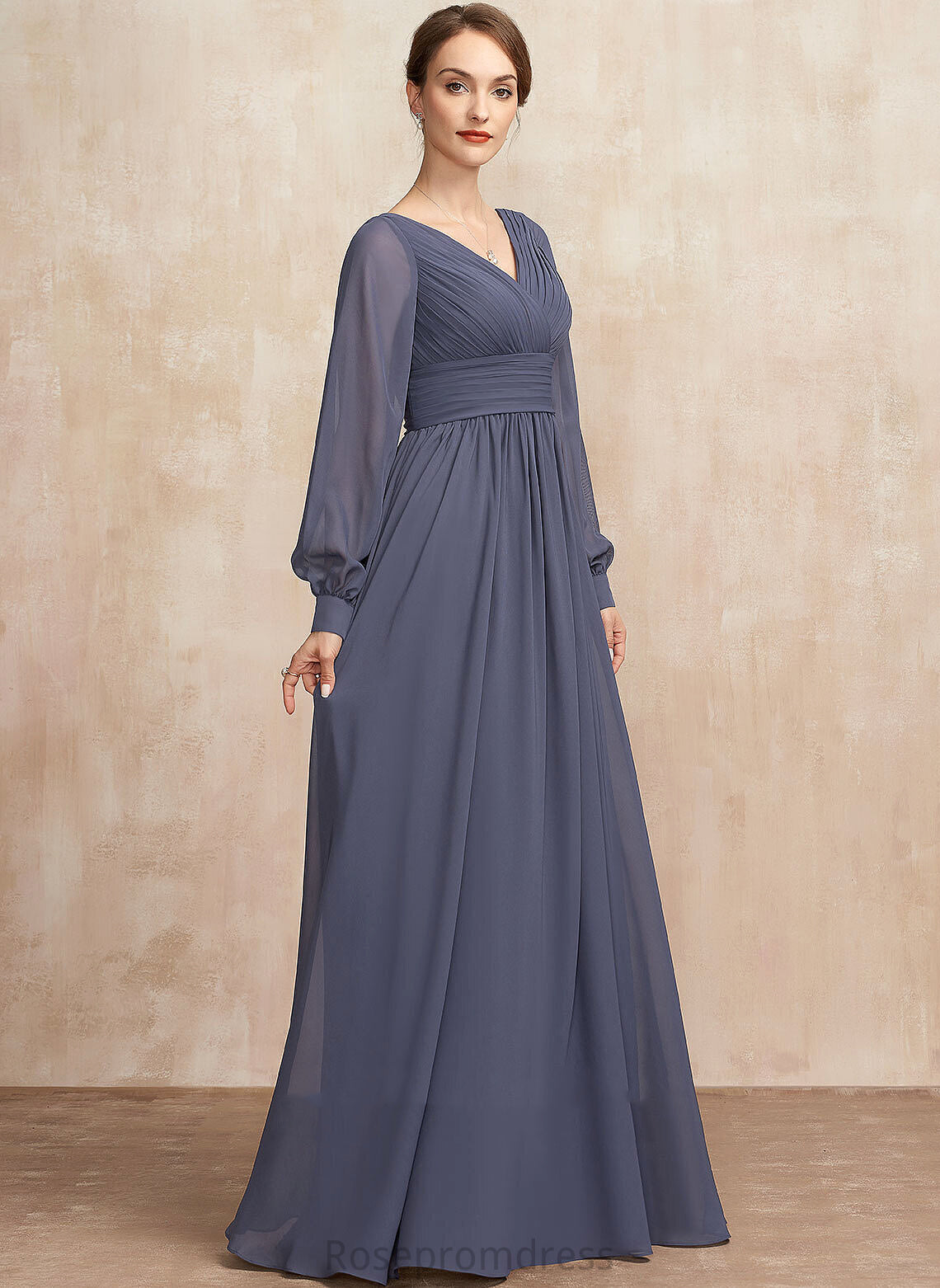 Mother Floor-Length Ruffle Dress Mother of the Bride Dresses the A-Line Chiffon V-neck Bride of Nathalie With