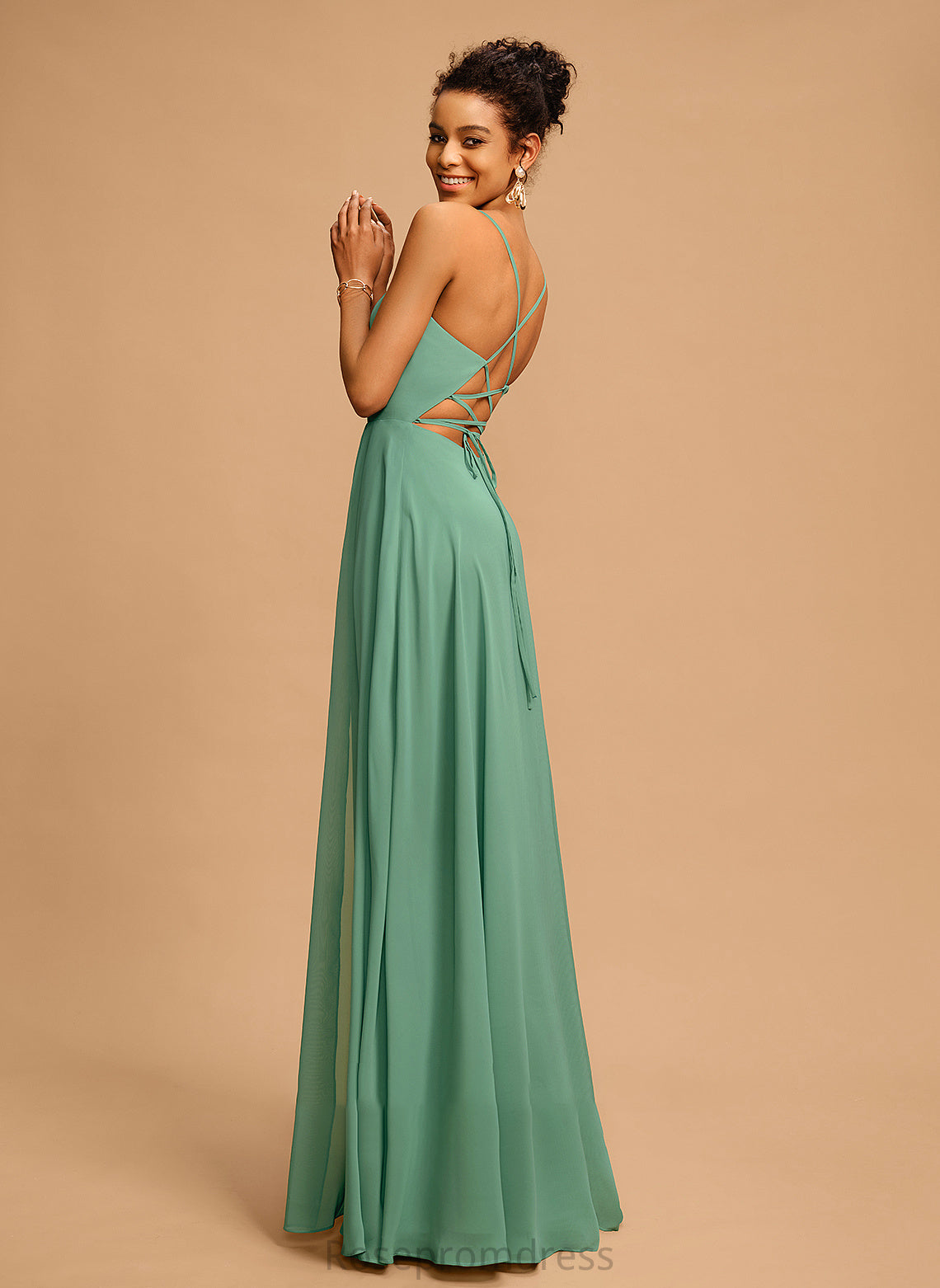 V-neck A-Line Floor-Length Chiffon Lainey Prom Dresses