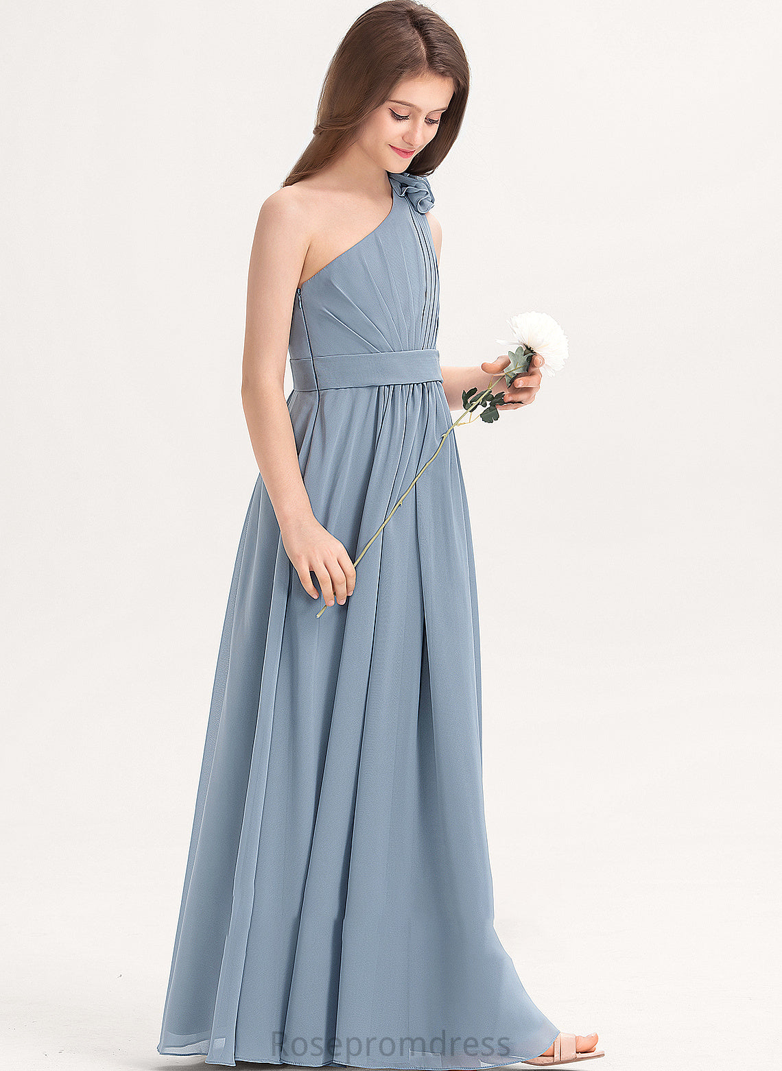 Chiffon With Floor-Length A-Line Sandra Ruffle One-Shoulder Junior Bridesmaid Dresses Flower(s)