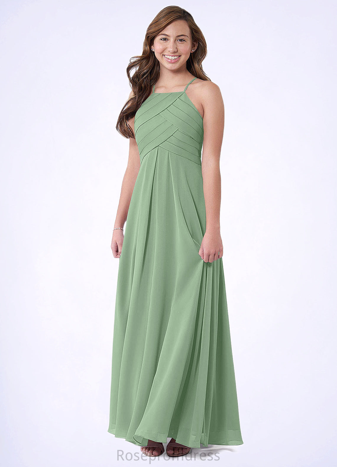 Florence A-Line Pleated Chiffon Floor-Length Junior Bridesmaid Dress SRSP0019989