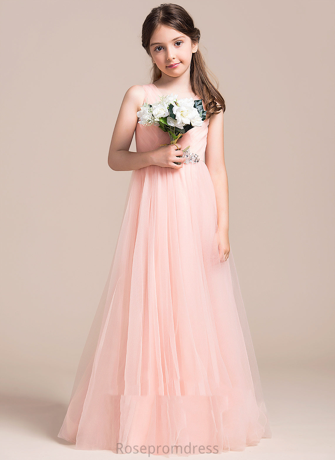 Sleeveless V-neck Dress Flower Girl Dresses Tulle Floor-length Flower With Girl Ruffles/Beading/Sequins - Nora A-Line