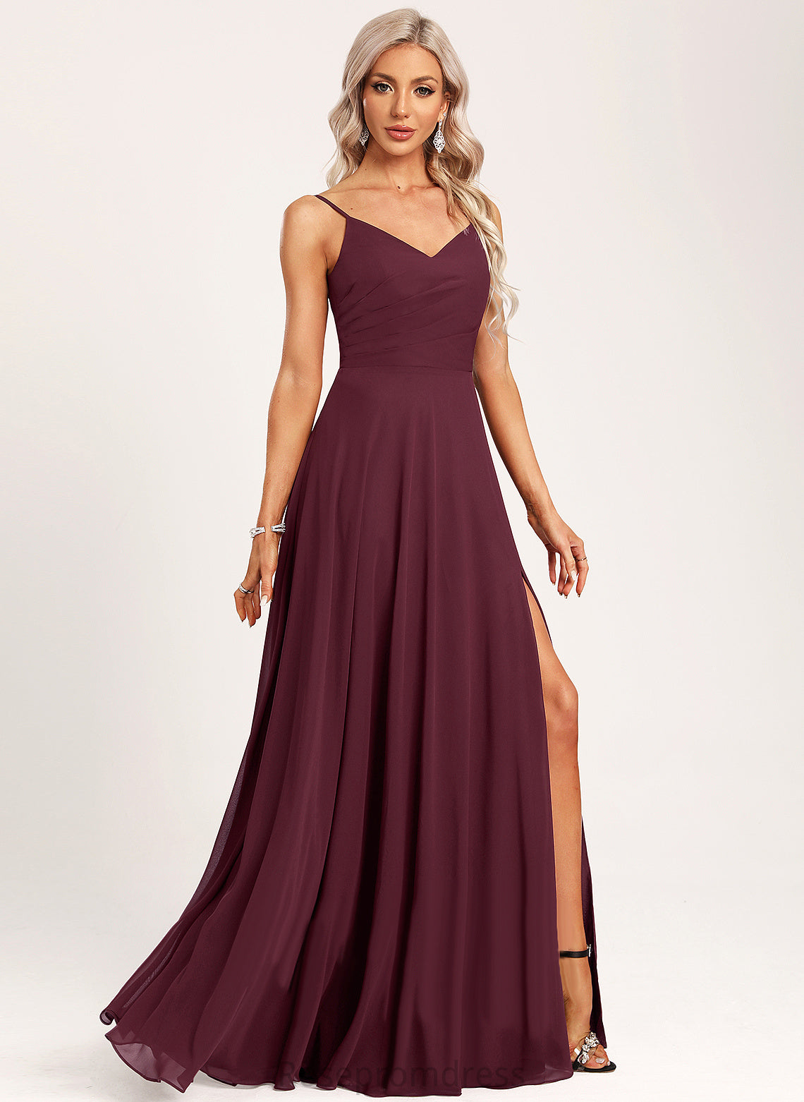 Floor-Length Fabric Length Straps&Sleeves V-neck Silhouette Neckline A-Line Liz V-Neck Floor Length A-Line/Princess Bridesmaid Dresses