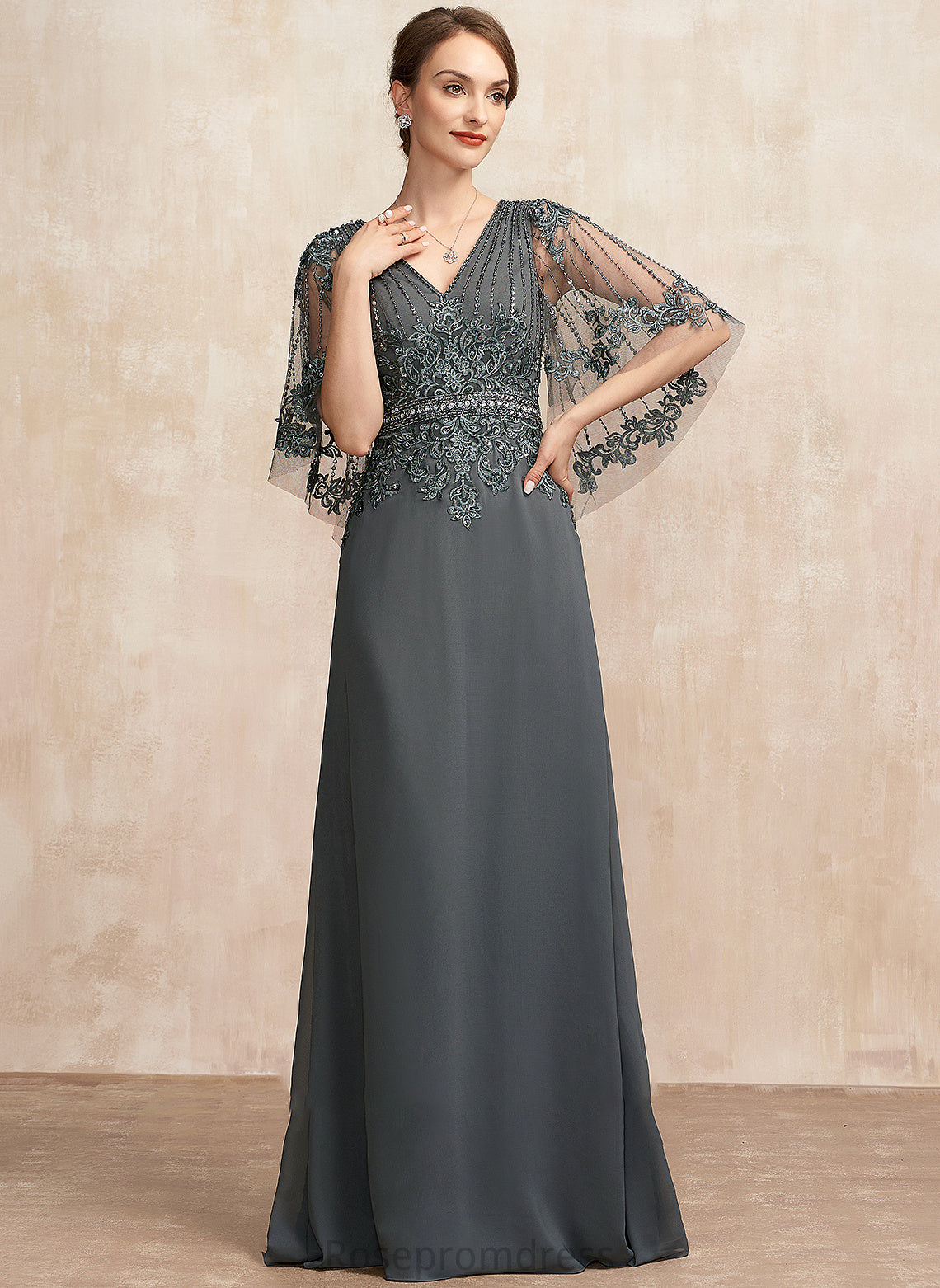 Mother of the Bride Dresses V-neck A-Line Mother Mariyah With the Chiffon Sequins Floor-Length Bride Beading Lace of Dress