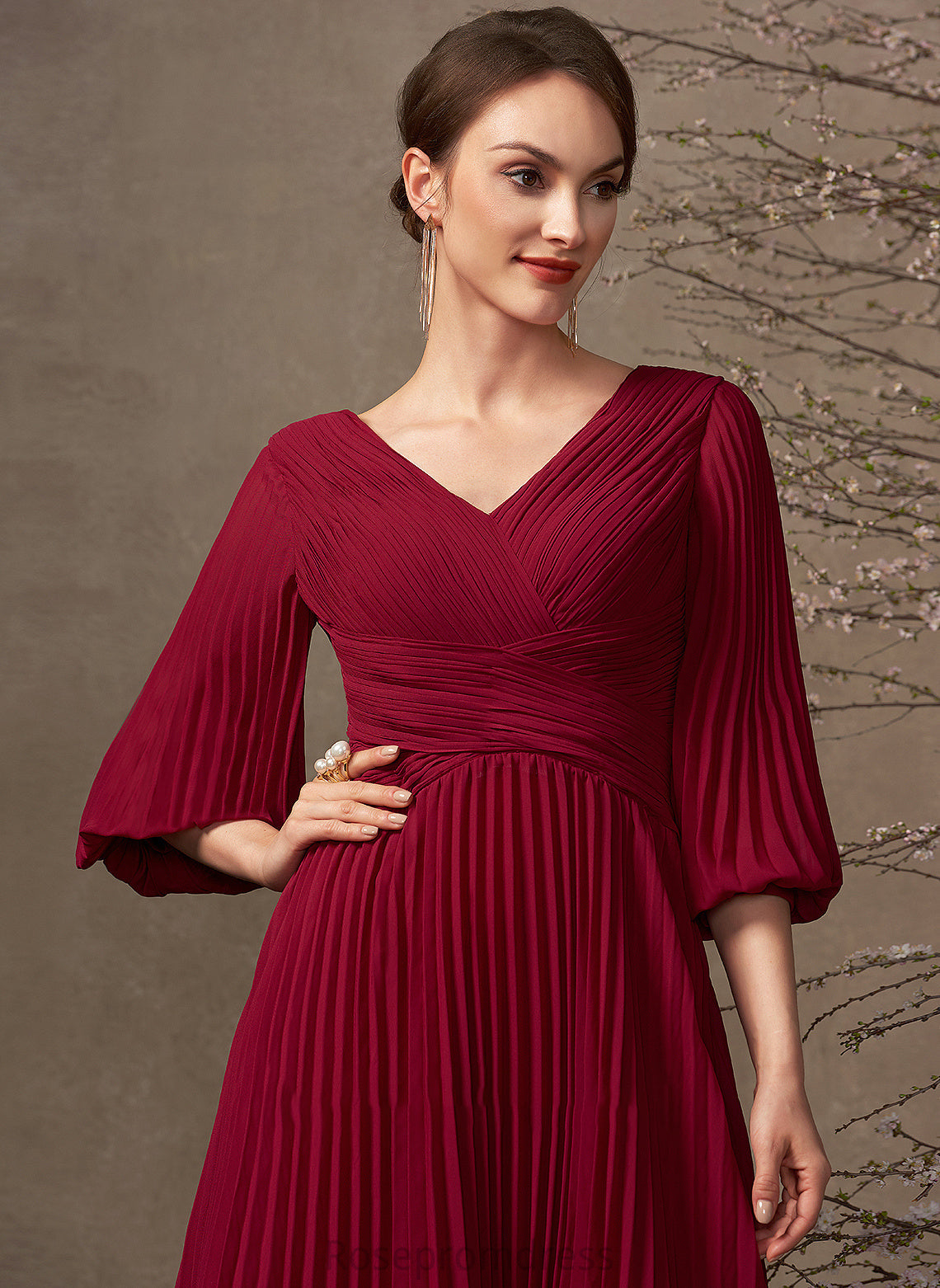 Pleated Chiffon Skyler A-Line Bride Mother Mother of the Bride Dresses of With the V-neck Dress Tea-Length