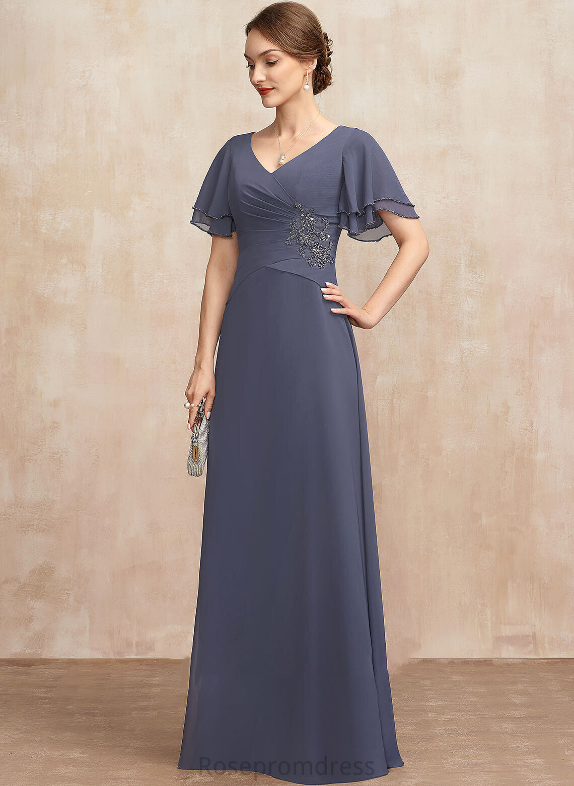 Beading Mother of the Bride Dresses Floor-Length Bride With A-Line Ruffle the V-neck Marely Dress Chiffon of Mother