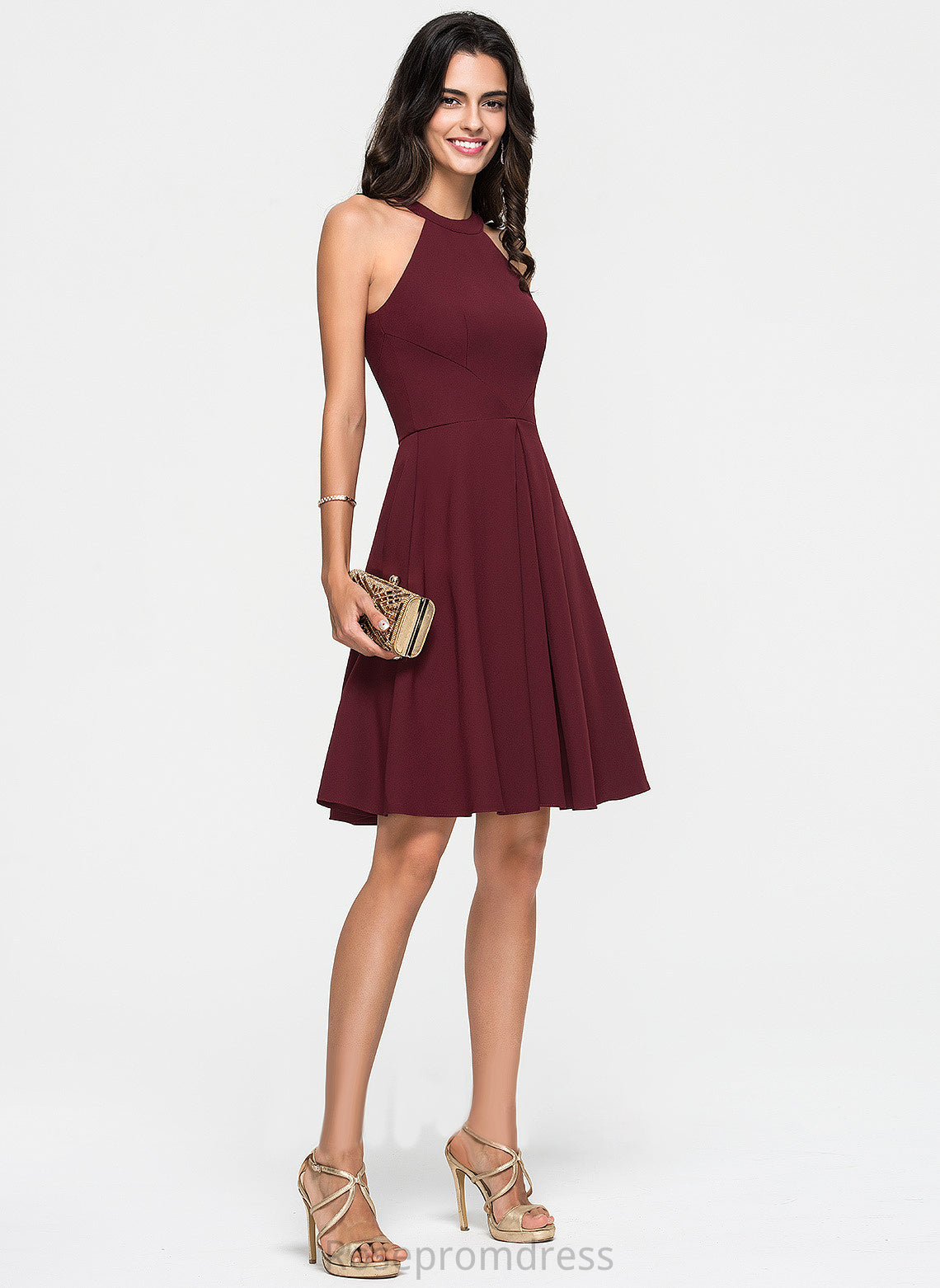 Neck Dress Satin With A-Line Scoop Jan Homecoming Knee-Length Homecoming Dresses Ruffle