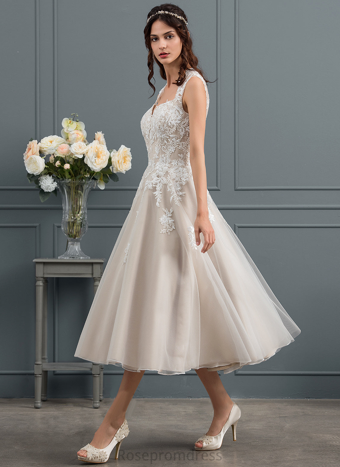 Tea-Length Sweetheart Wedding Dresses With Lace Sequins Ball-Gown/Princess Lauretta Dress Tulle Wedding