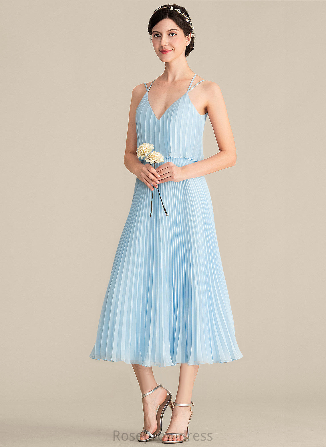 Chiffon Tea-Length V-neck Jamie Cocktail A-Line Dress With Cocktail Dresses Pleated