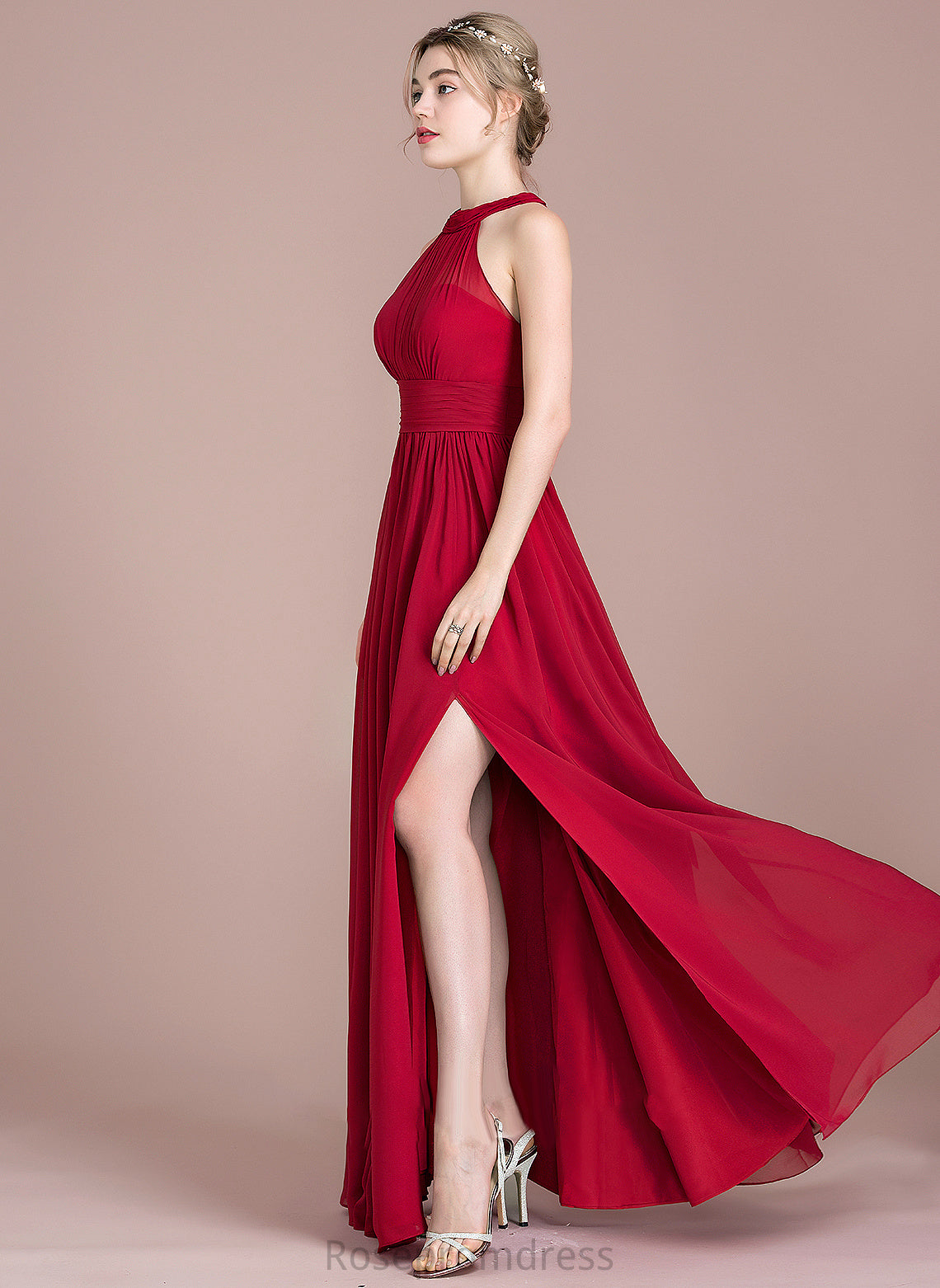 With Prom Dresses A-Line Bow(s) Floor-Length Split Front Neck Ruffle Chiffon Amina Scoop