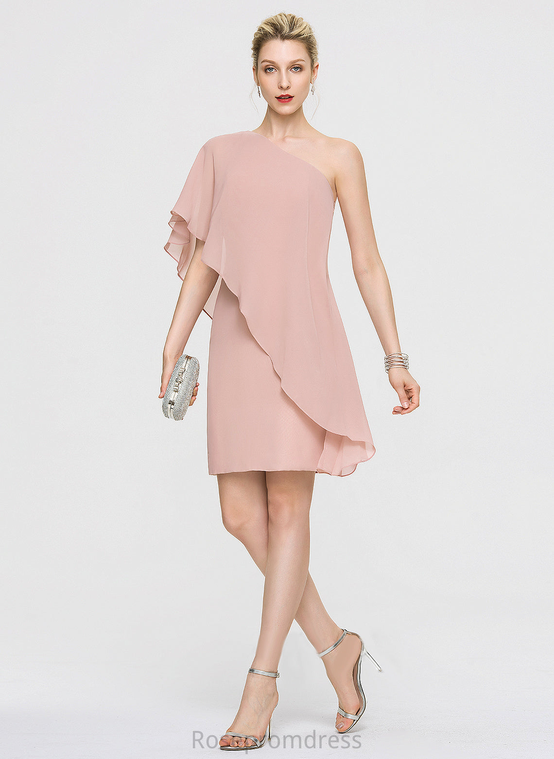 Cocktail Knee-Length Jakayla One-Shoulder Cascading Sheath/Column With Dress Cocktail Dresses Chiffon Ruffles