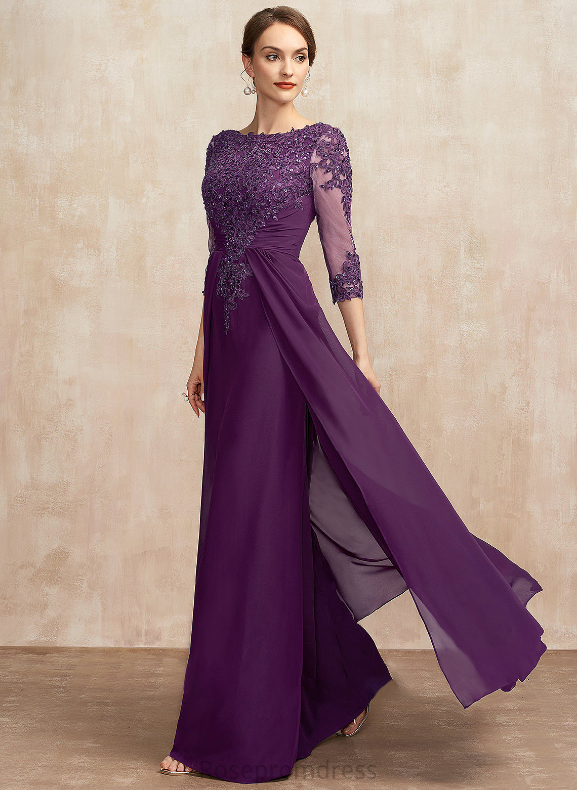 Floor-Length Mother Jayda Mother of the Bride Dresses Scoop Beading With Dress A-Line Sequins Lace Neck of the Bride Chiffon