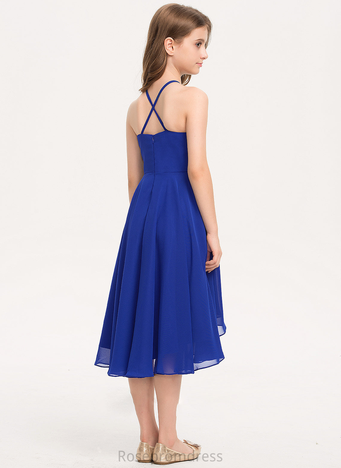 Chiffon Alyvia Asymmetrical Scoop A-Line Neck Junior Bridesmaid Dresses With Ruffle