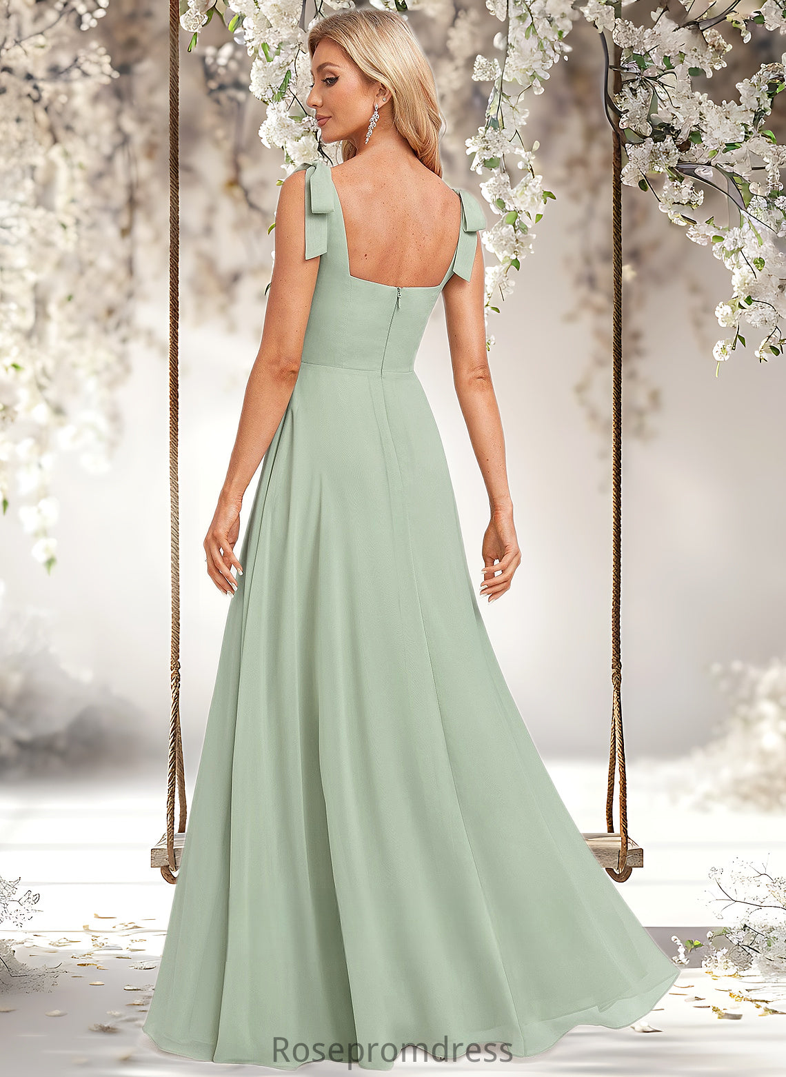 Kallie A-line Square Floor-Length Chiffon Prom Dresses With Bow DSP0025876