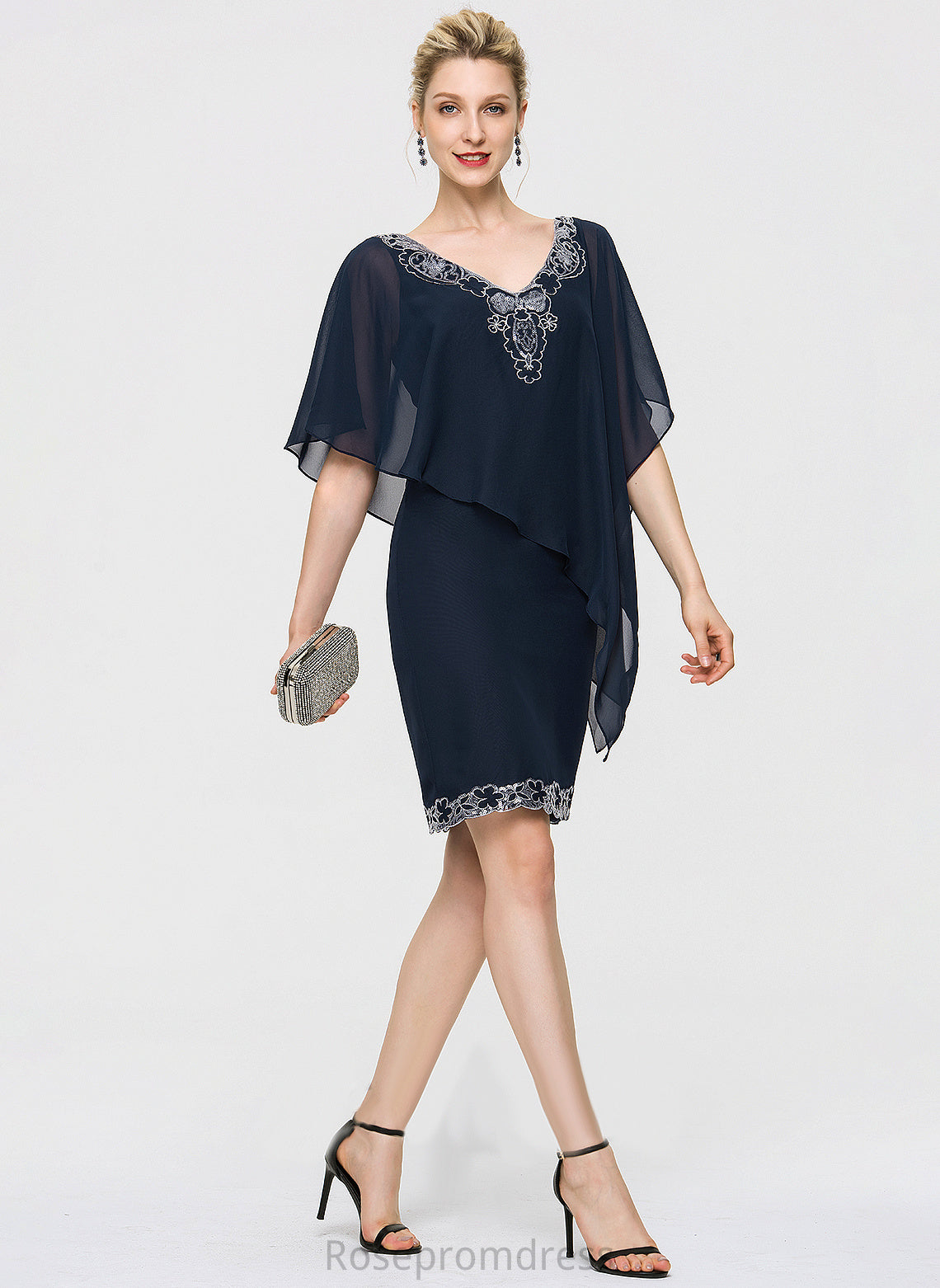 Sequins Sheath/Column V-neck Chiffon Lace Cocktail Dresses Knee-Length With Kinsley Dress Cocktail