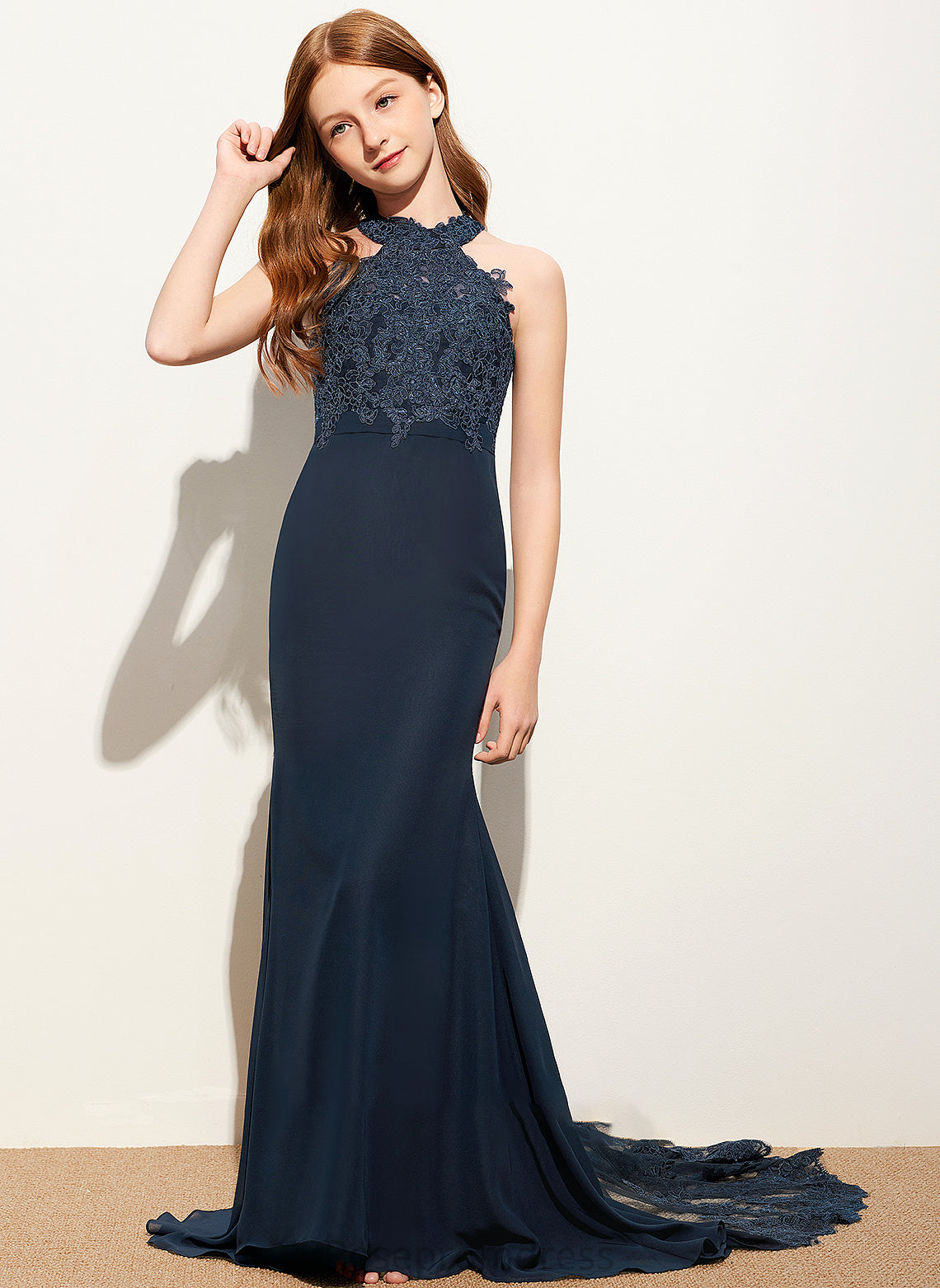 Chiffon Lace Scoop Sweep Junior Bridesmaid Dresses Neck Maryjane Train Trumpet/Mermaid