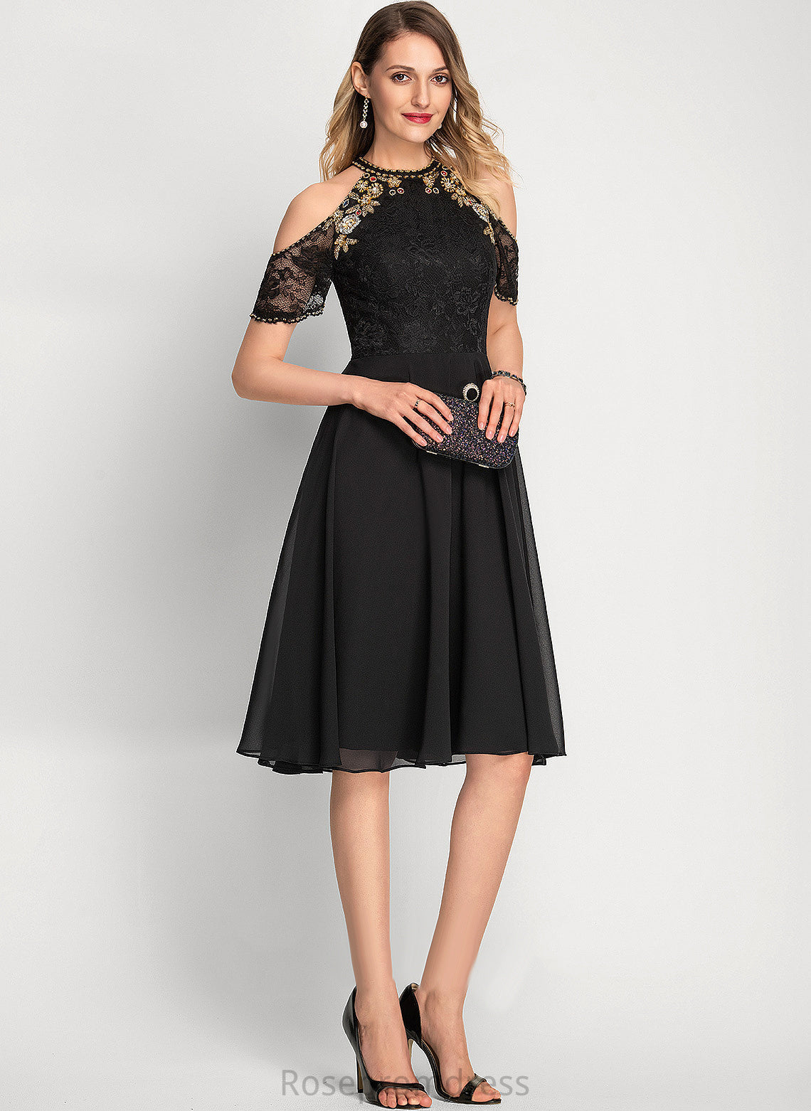 Lace Cocktail With Scoop A-Line Cocktail Dresses Neck Hadley Dress Chiffon Beading Sequins Knee-Length