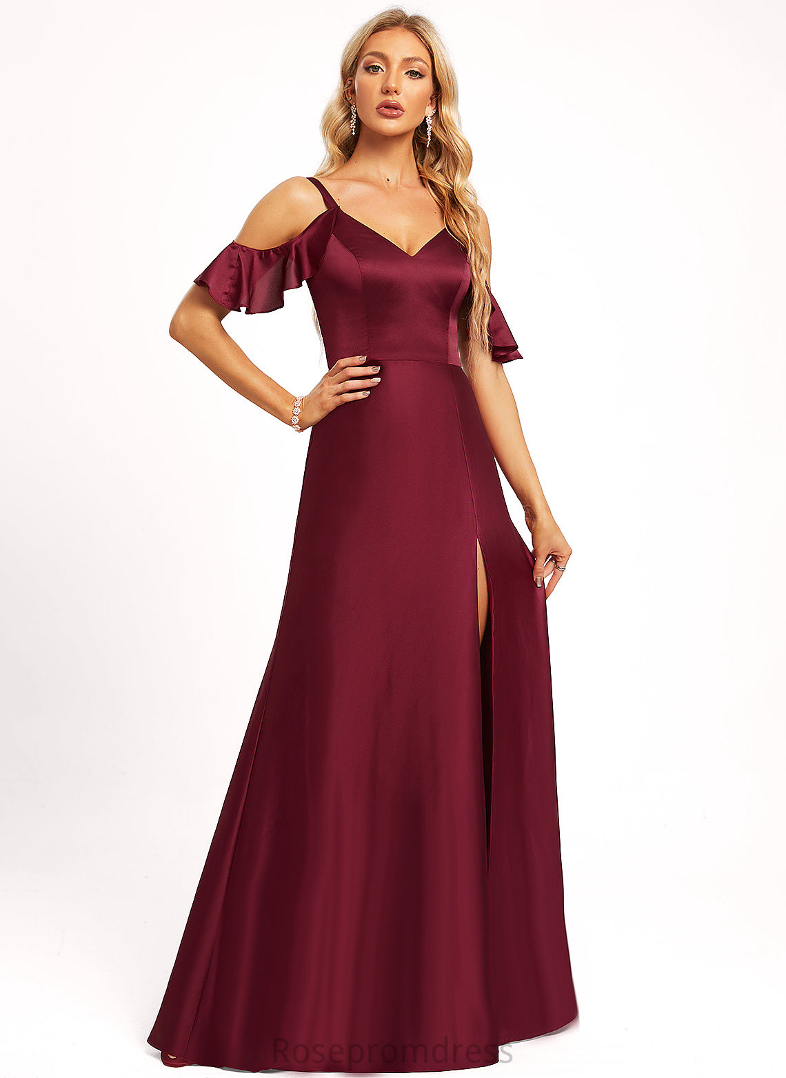 Straps&Sleeves A-line SpaghettiStraps Silhouette Sleeveless BackZip Length BackStyle VBack Embellishment Floor-Length Kianna Bridesmaid Dresses