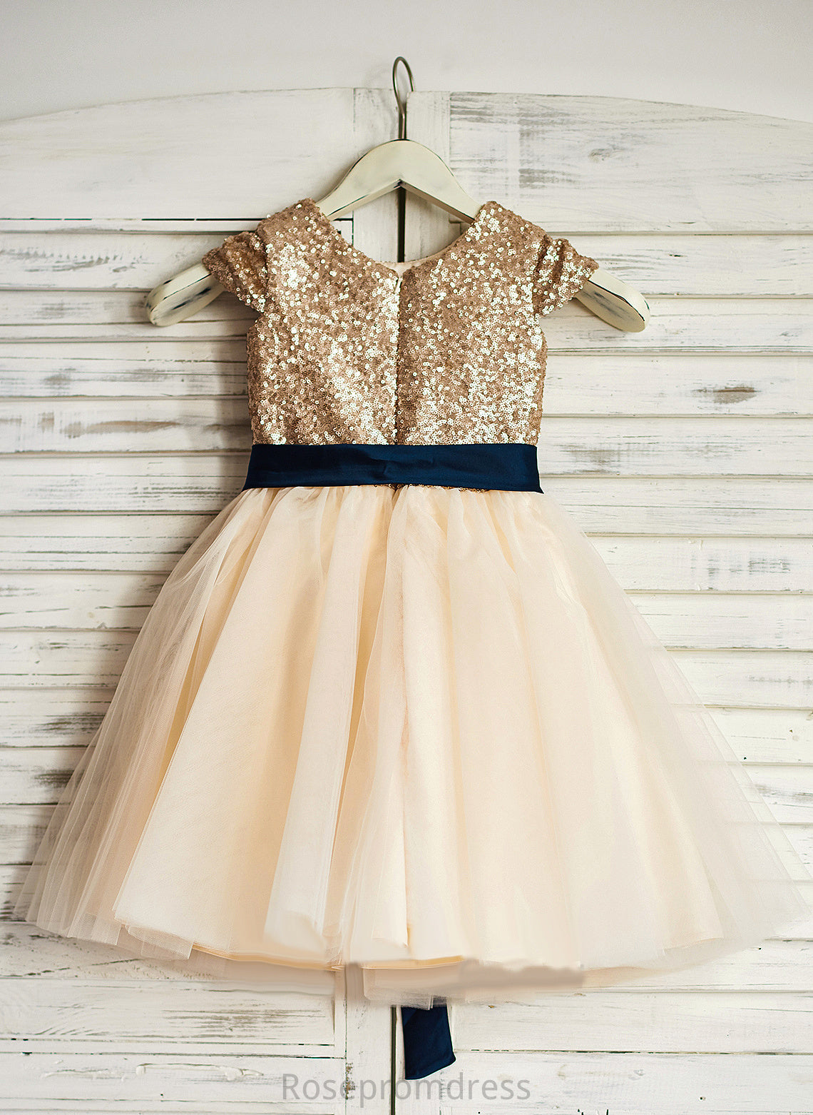 Scoop - Tulle/Sequined With Sash Dress Winifred Girl Neck Sleeveless Flower Knee-length A-Line Flower Girl Dresses