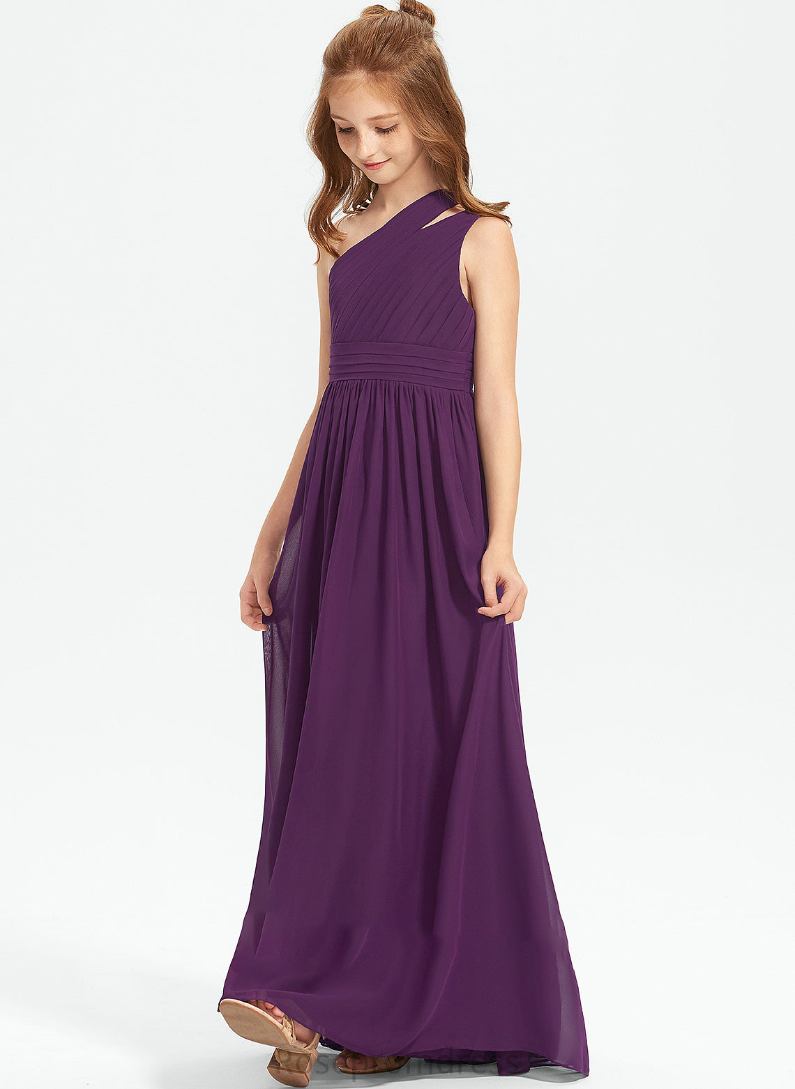 Litzy With Junior Bridesmaid Dresses A-Line Floor-Length Ruffle One-Shoulder Chiffon