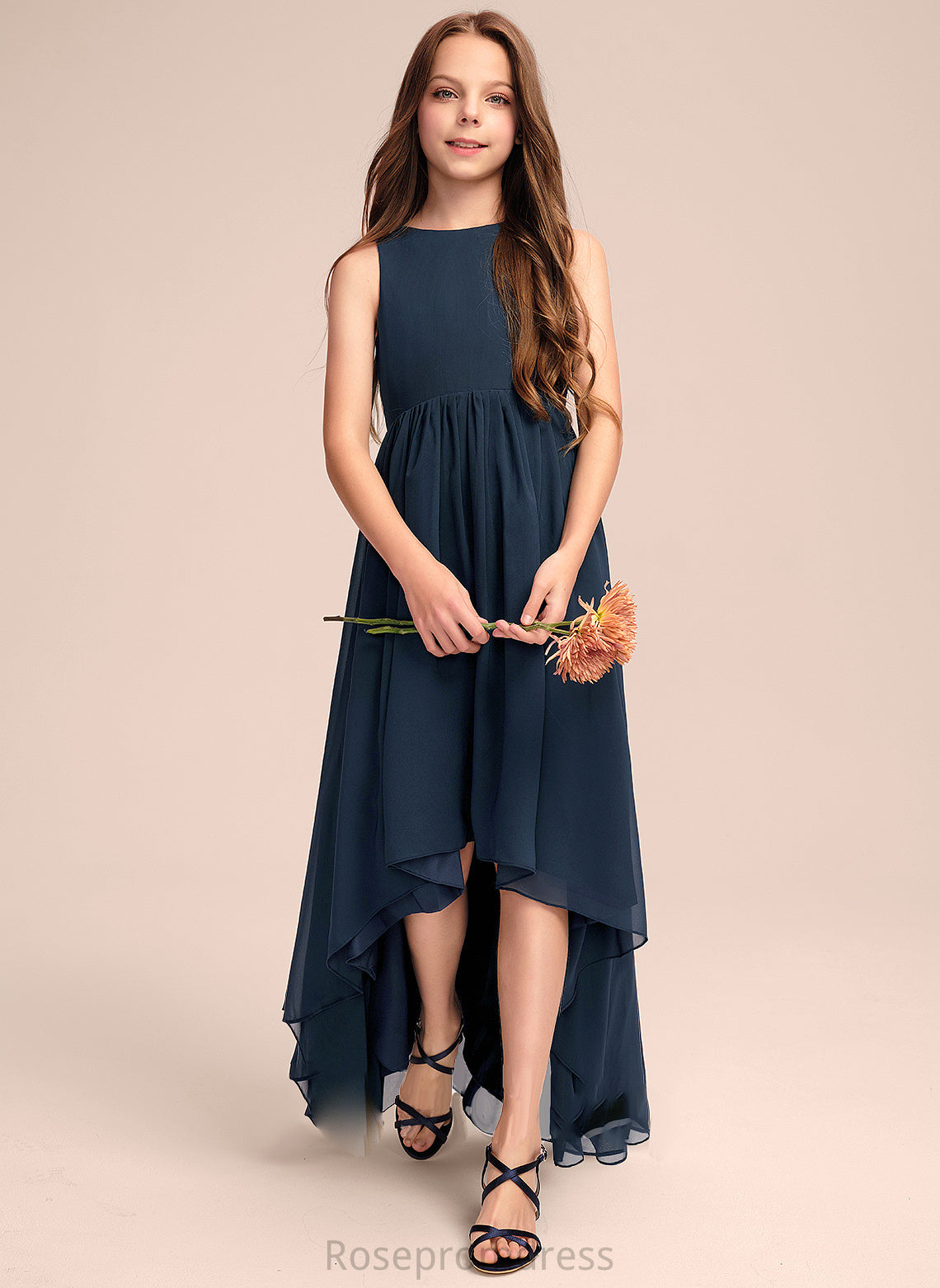 Neck Scoop Asymmetrical A-Line Lauryn Junior Bridesmaid Dresses Chiffon