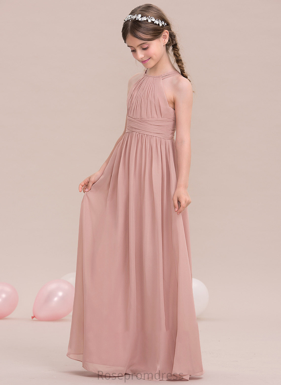 Scoop With A-Line Alannah Chiffon Neck Floor-Length Ruffle Junior Bridesmaid Dresses