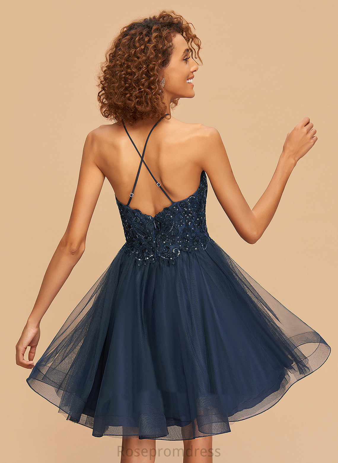 A-Line With Neck Lace Short/Mini Homecoming Dress Scoop Sequins Homecoming Dresses Alessandra Tulle