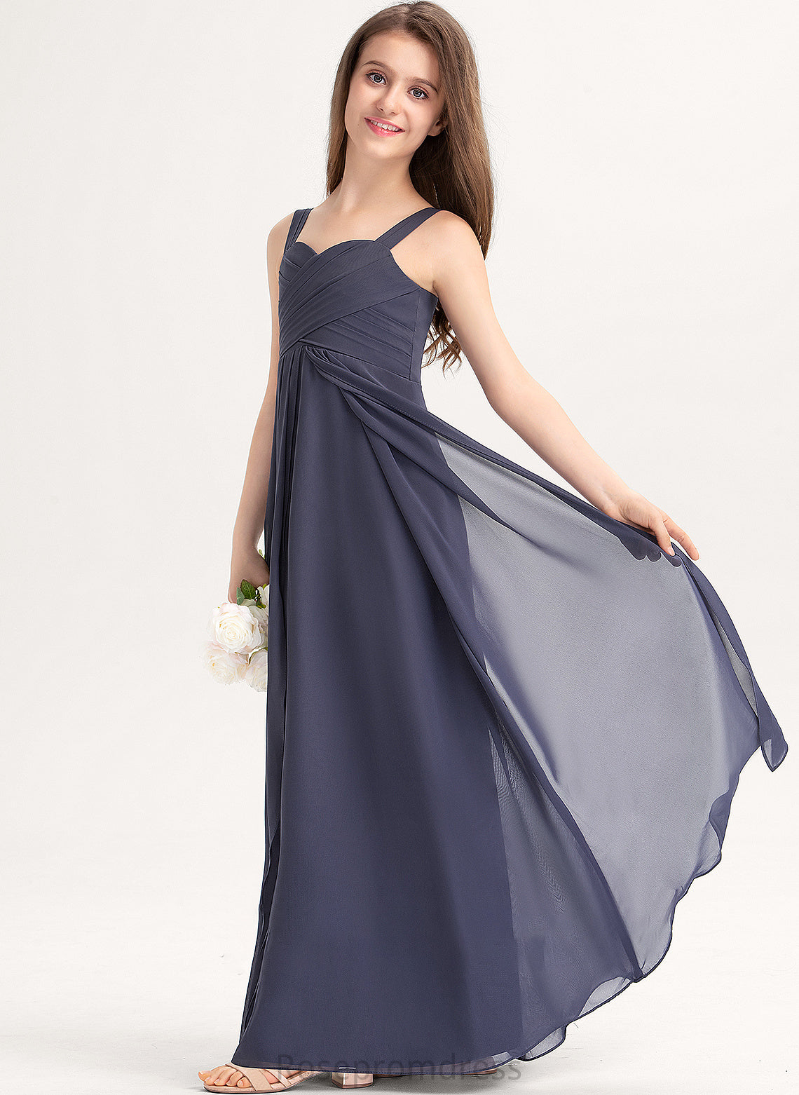 Junior Bridesmaid Dresses With Chiffon A-Line Charlee Ruffle Floor-Length Sweetheart