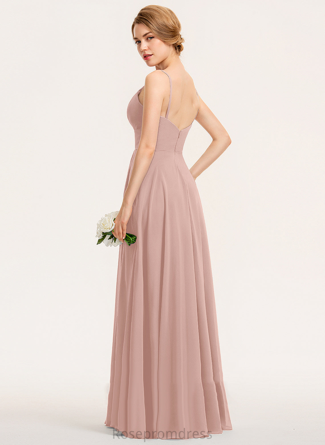 A-Line Pleated With Chiffon Terri V-neck Prom Dresses Floor-Length