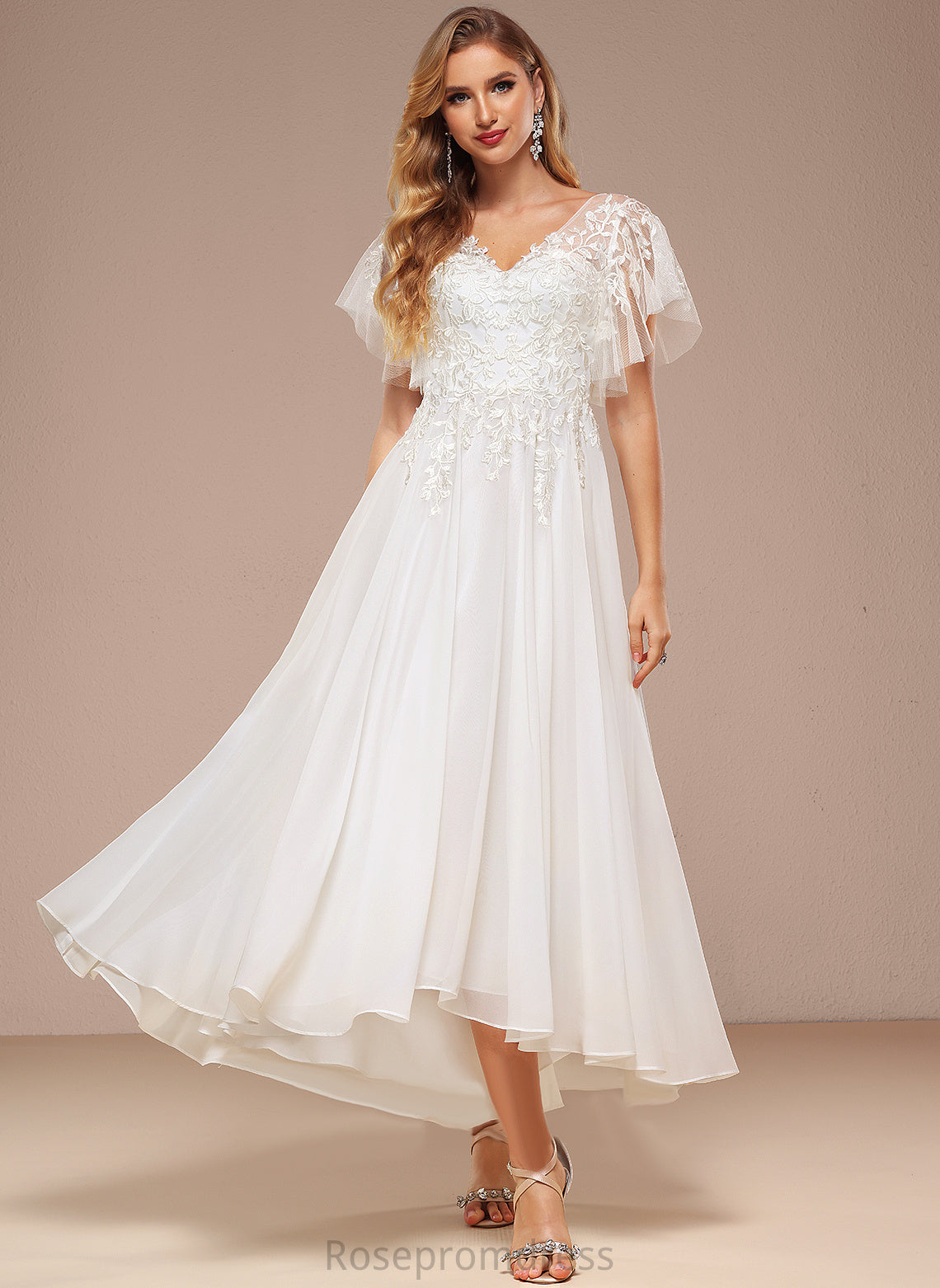 Asymmetrical With Wedding Dresses Wedding Lace Ruffle Serena Dress A-Line V-neck Tulle