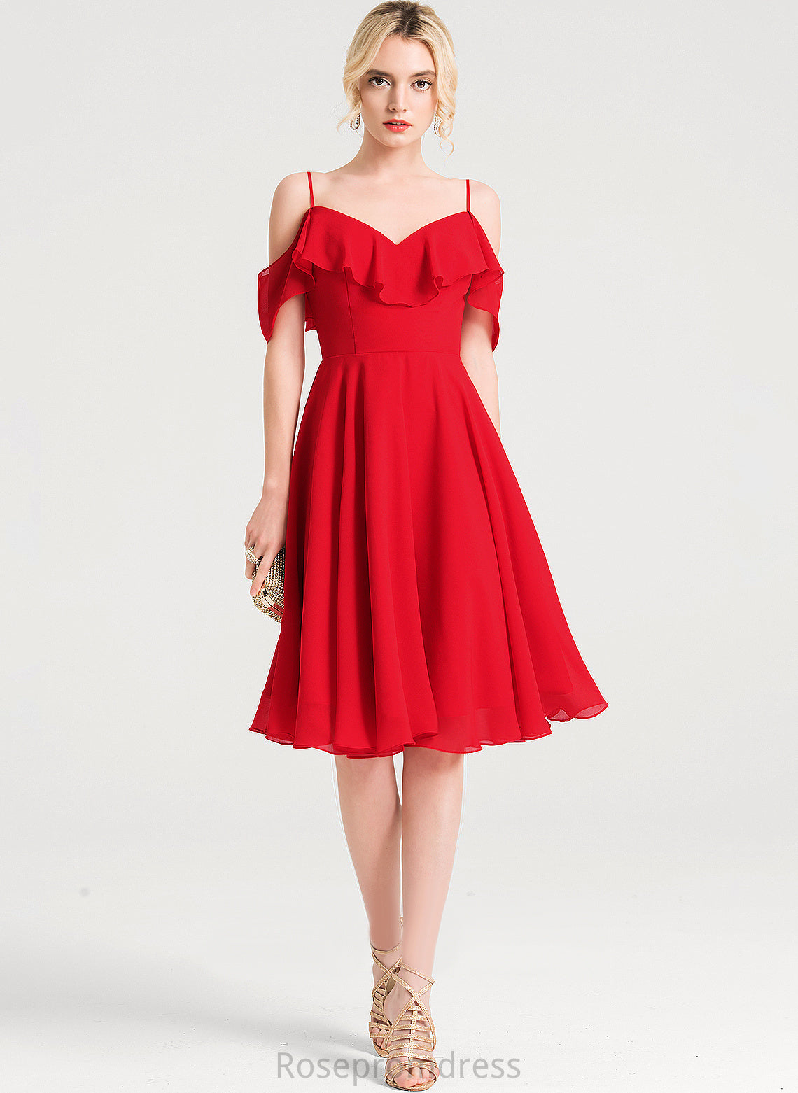 Cascading Natasha A-Line Chiffon Knee-Length Dress Cocktail Dresses V-neck Cocktail With Ruffles