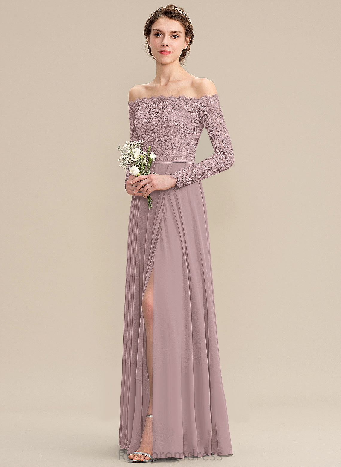 Lace OfftheShoulder Floor-Length Length Silhouette Straps&Sleeves A-line Fabric Neckline Cheyanne Floor Length V-Neck Bridesmaid Dresses