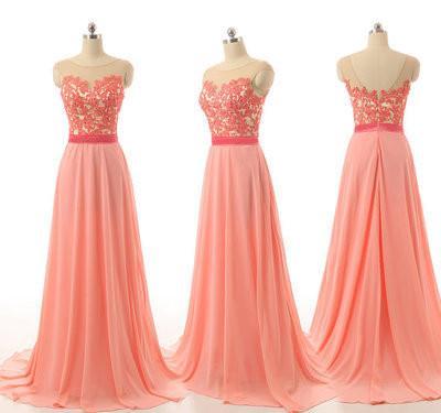 A-Line Peach Lace Custom Cheap Chiffon Open Back Cap Sleeves Bridesmaid Dresses RS25