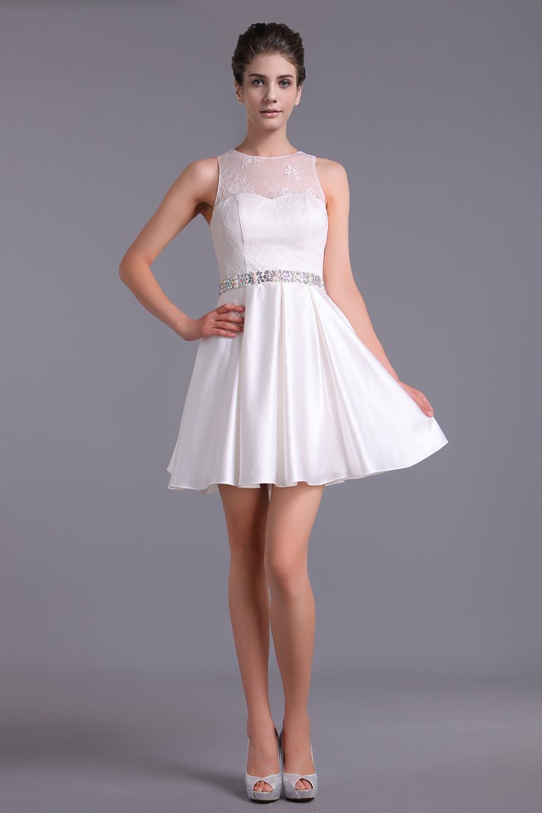 2024 Homecoming Dresses Scoop A Line Satin&Lace