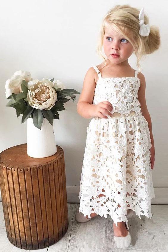 Cute Spaghetti Straps Lace Appliques Flower Girl Dresses, Child Dresses SRS15137