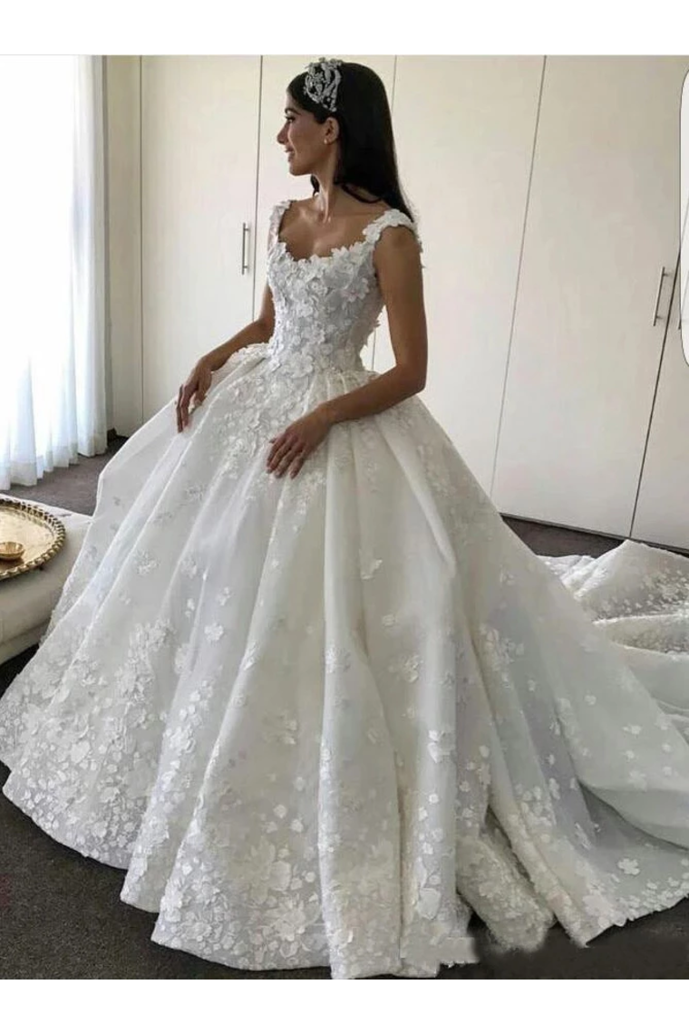 Ball Gown Straps Sweetheart Wedding Dresses Appliques Bridal Dresses