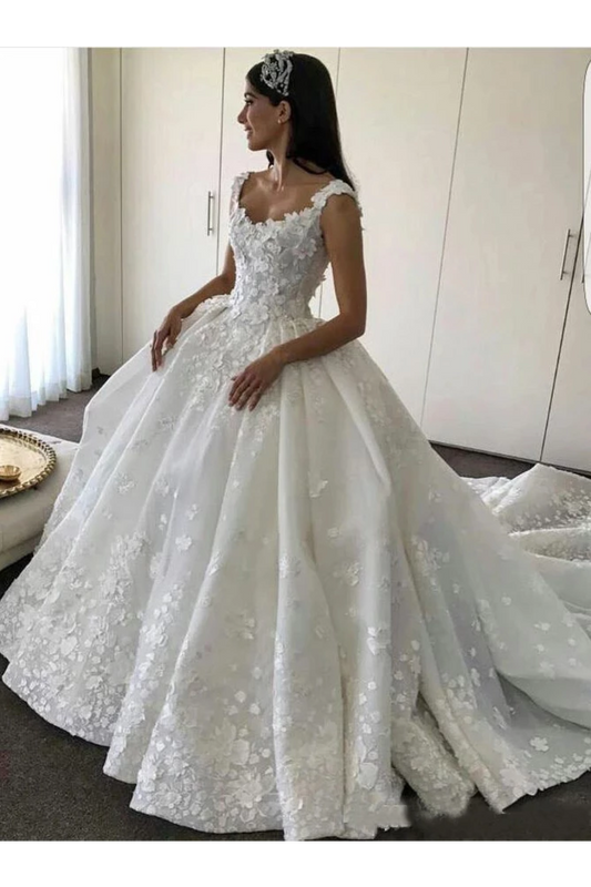 Ball Gown Straps Sweetheart Wedding Dresses Appliques Bridal Dresses