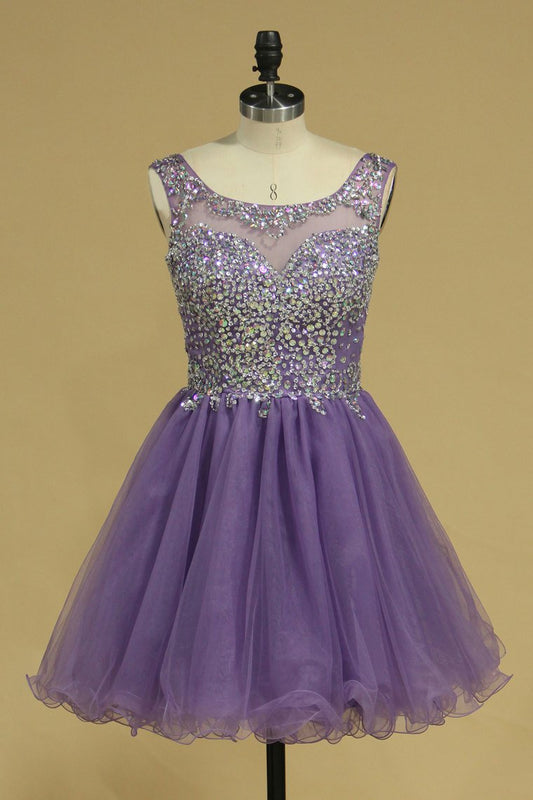 2024 Short/Mini Homecoming Dresses A Line Scoop Beaded Bodice Tulle