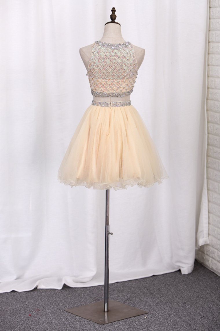 2024 Homecoming Dresses Scoop A-Line Beaded Bodice Tulle Short/Mini