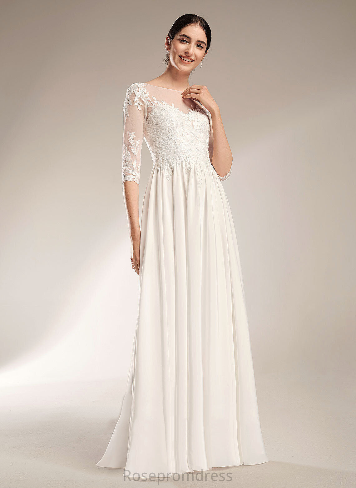 Sequins A-Line Dress Illusion Wedding Dresses Train Lucia With Sweep Wedding Chiffon