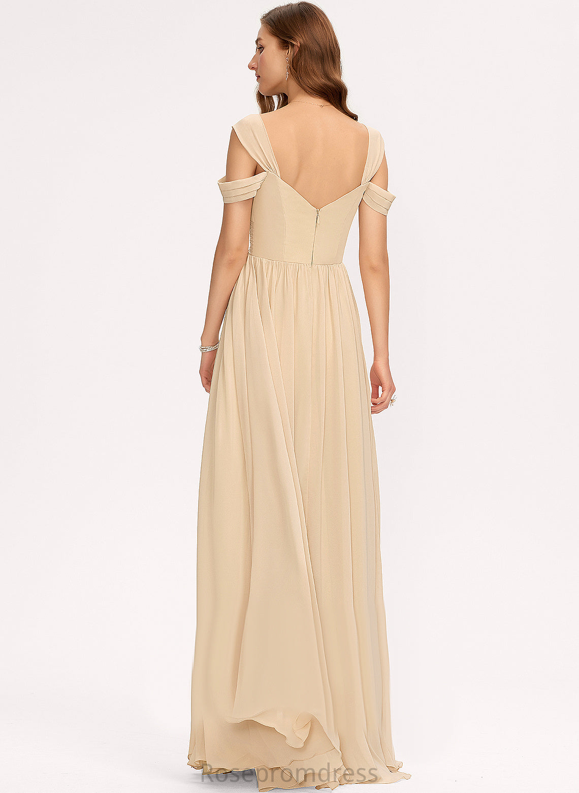 Floor-Length Silhouette Length Fabric Embellishment A-Line Pleated ColdShoulder Neckline V-neck Noelle Sleeveless Bridesmaid Dresses