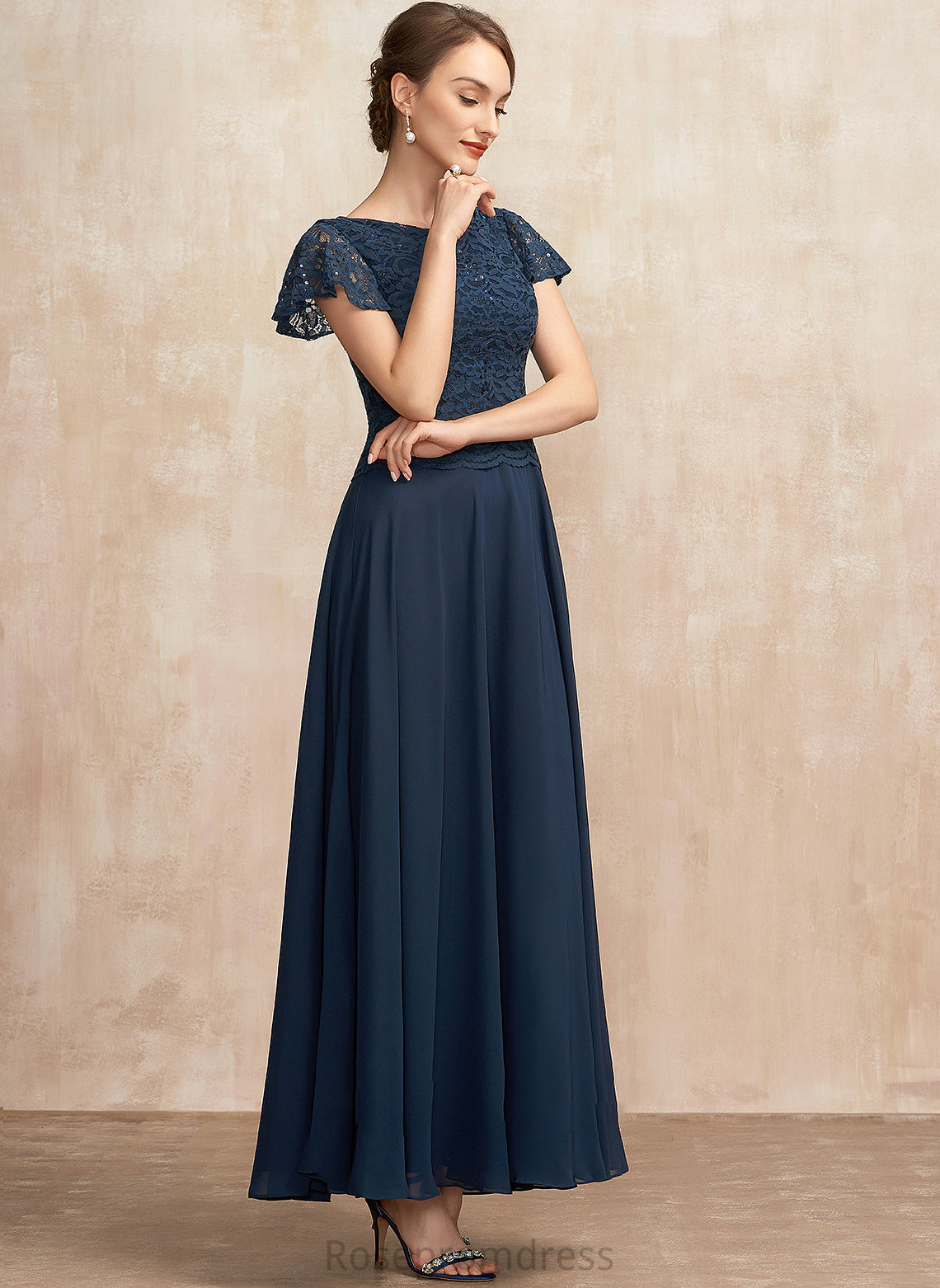 Chiffon Mother of the Bride Dresses of Dress Sequins Lace the A-Line With Mother Bride Guadalupe Scoop Neck Ankle-Length