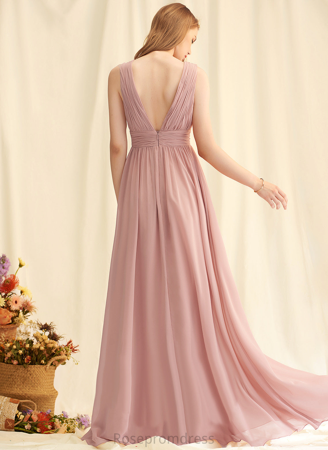 Fabric Neckline Silhouette V-neck Embellishment A-Line Floor-Length Length Pleated Damaris Sleeveless Floor Length Bridesmaid Dresses