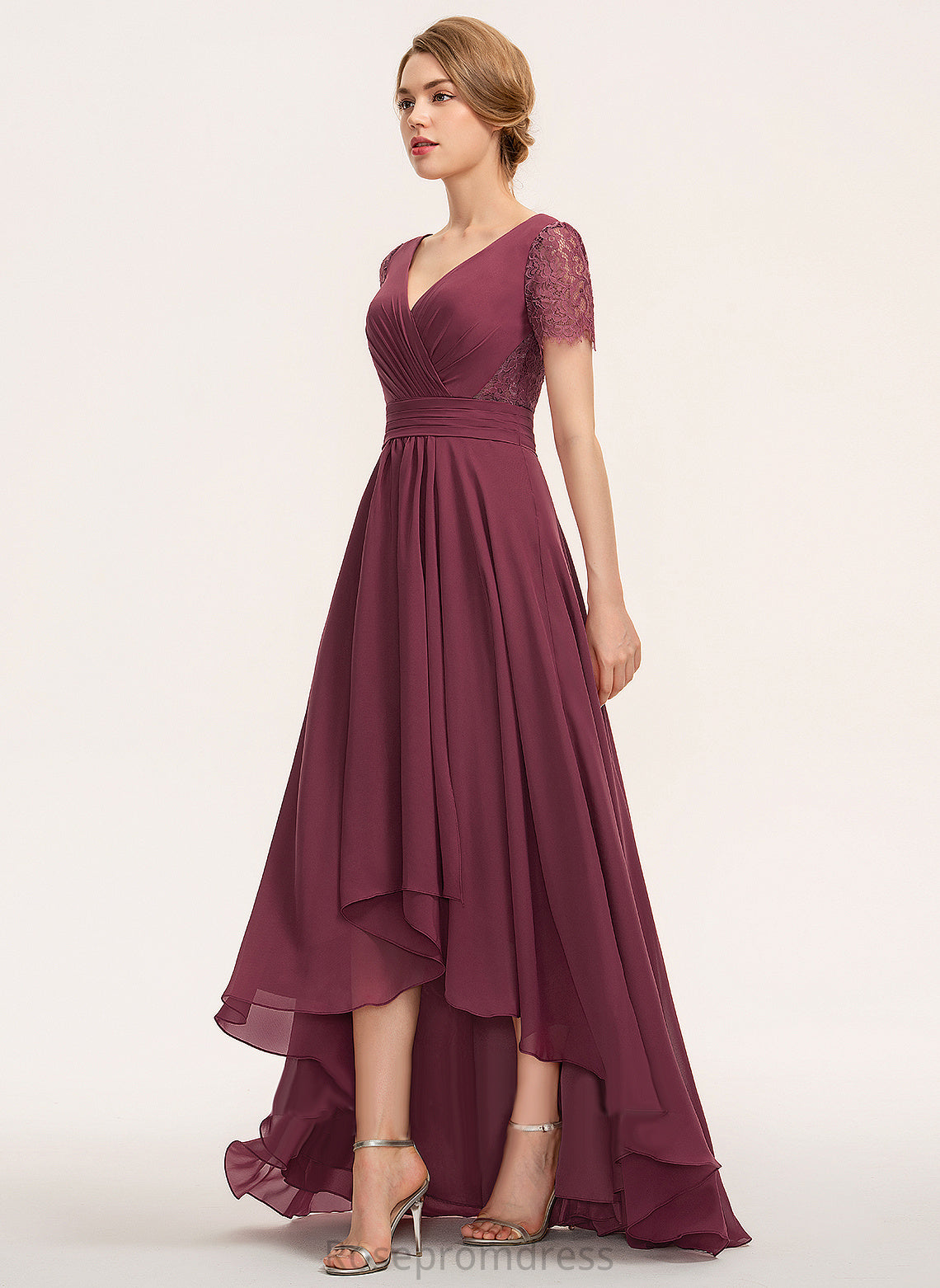 Length Asymmetrical Pleated Silhouette Neckline V-neck Embellishment A-Line Fabric Adeline Bridesmaid Dresses