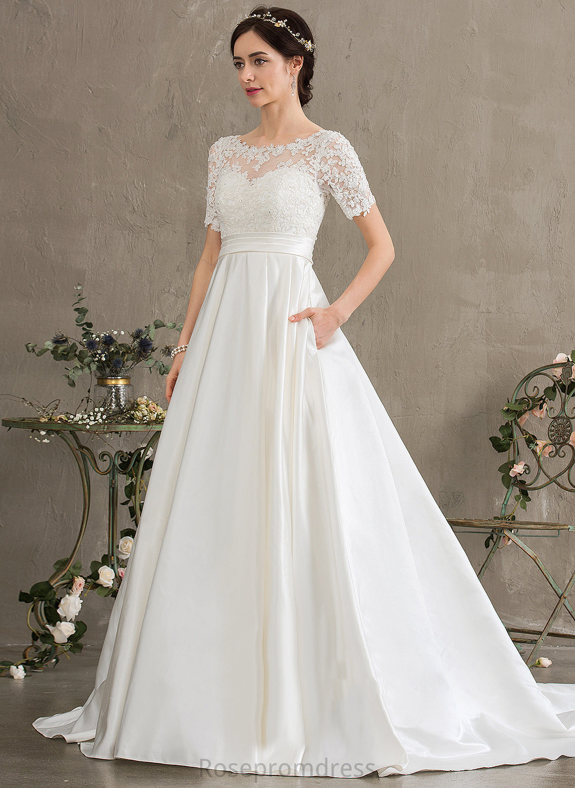 With Satin Wedding Dresses Chaya Dress Lace Sequins Pockets Beading Ball-Gown/Princess Train Court Wedding